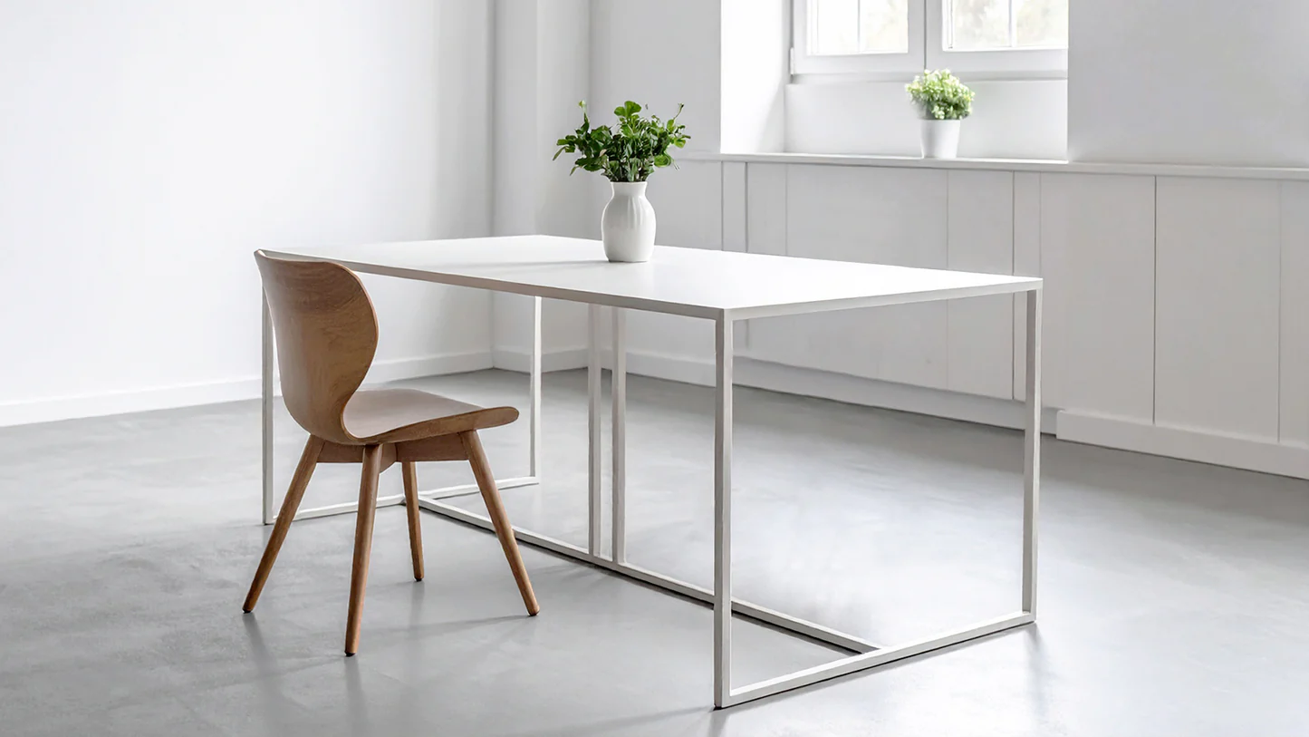 Minimalist dining table with metallic finish